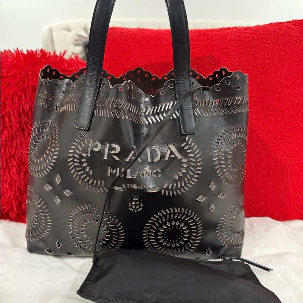 Prada Black Cutout Leather Tote